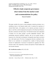 Effective bank corporate governance: observations from the market crash Abstract