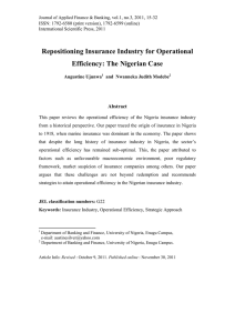 Repositioning Insurance Industry for Operational Efficiency: The Nigerian Case Abstract