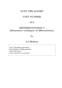 “JUST THE MATHS” UNIT NUMBER 10.3 DIFFERENTIATION 3