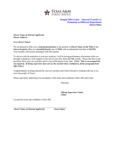Sample Offer Letter – Internal Transfer or Promotion to Different Department