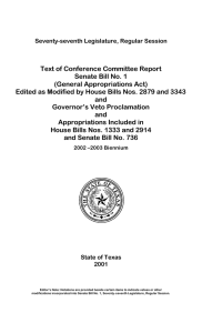 Text of Conference Committee Report Senate Bill No. 1 (General Appropriations Act)