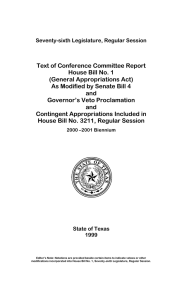 Text of Conference Committee Report House Bill No. 1 (General Appropriations Act)