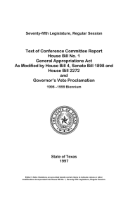 Text of Conference Committee Report House Bill No. 1 General Appropriations Act