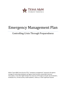 Emergency	Management	Plan Controlling	Crisis	Through	Preparedness