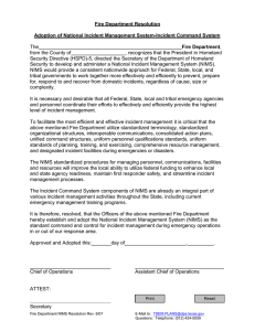 Fire Department Resolution Adoption of National Incident Management System-Incident Command System The