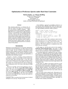 Optimization of Preference Queries under Hard Sum Constraints