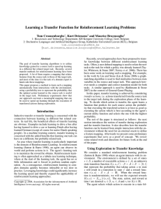 Learning a Transfer Function for Reinforcement Learning Problems Tom Croonenborghs