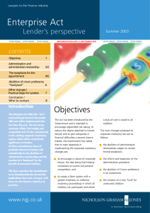 Enterprise Act Lender’s perspective contents