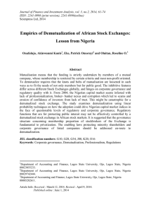 Empirics of Demutualization of African Stock Exchanges: Lesson from Nigeria Abstract