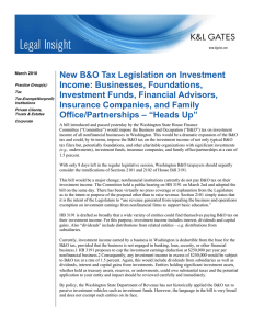 New B&amp;O Tax Legislation on Investment Income: Businesses, Foundations,