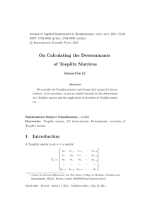 Journal of Applied Mathematics &amp; Bioinformatics, vol.1, no.1, 2011, 55-64