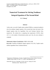 Numerical Treatment for Solving Nonlinear Integral Equation of The Second Kind Abstract