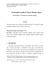 Fixed point results in Fuzzy Menger space Abstract