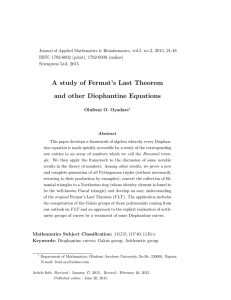 A study of Fermat’s Last Theorem and other Diophantine Equations