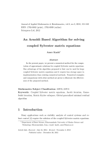 An Arnoldi Based Algorithm for solving coupled Sylvester matrix equations