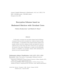 Encryption Schemes based on Hadamard Matrices with Circulant Cores