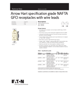 Arrow Hart specification grade NAFTA GFCI receptacles with wire leads Technical Data Description