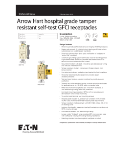 Arrow Hart hospital grade tamper resistant self-test GFCI receptacles Technical Data Description