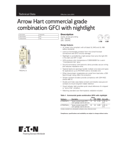 Arrow Hart commercial grade combination GFCI with nightlight Technical Data Description