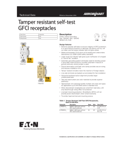 Tamper resistant self-test GFCI receptacles Technical Data Description
