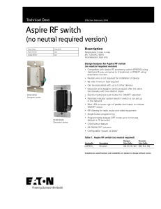 Aspire RF switch (no neutral required version) Technical Data Description