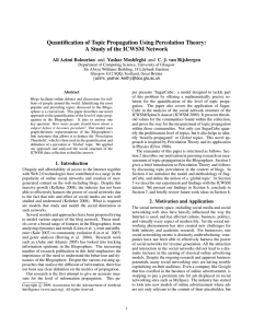 Quantiﬁcation of Topic Propagation Using Percolation Theory: