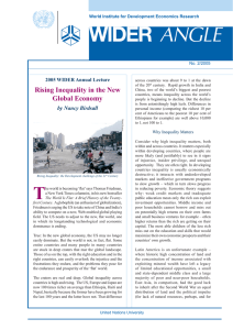 Rising Inequality in the New 2005 WIDER Annual Lecture
