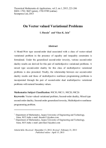 On Vector valued Variational Problems Abstract