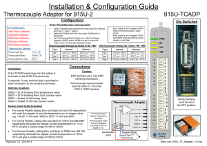 Installation &amp; Configuration Guide Thermocouple Adapter for 915U-2 915U-TCADP Configuration