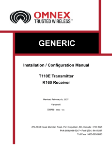GENERIC Installation / Configuration Manual T110E Transmitter R160 Receiver