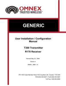 GENERIC User Installation / Configuration Manual T300 Transmitter