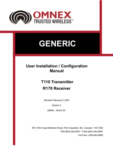 GENERIC User Installation / Configuration Manual T110 Transmitter