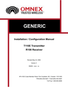 GENERIC Installation / Configuration Manual T110E Transmitter R100 Receiver