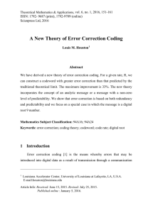 A New Theory of Error Correction Coding Abstract