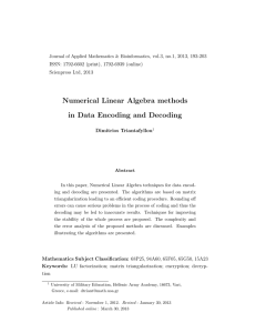 Numerical Linear Algebra methods in Data Encoding and Decoding
