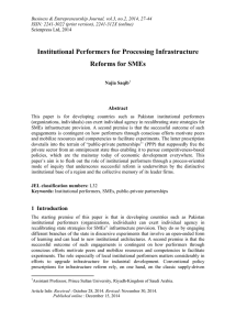 Institutional Performers for Processing Infrastructure Reforms for SMEs Abstract