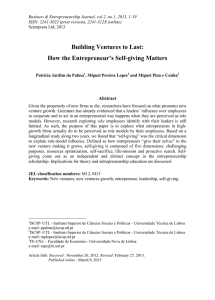 Building Ventures to Last: How the Entrepreneur’s Self-giving Matters Abstract