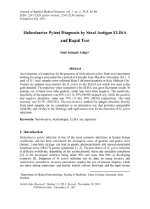 Helicobacter Pylori Diagnosis by Stool Antigen ELISA and Rapid Test Abstract