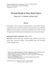 On Some Results in Fuzzy Metric Spaces Abstract