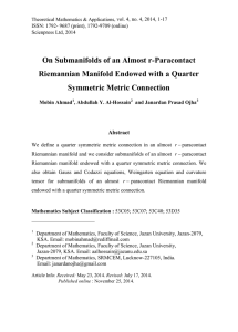 - Riemannian Manifold Endowed with a Quarter Symmetric Metric Connection