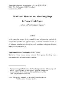 Fixed Point Theorem and Absorbing Maps in Fuzzy Metric Space Abstract