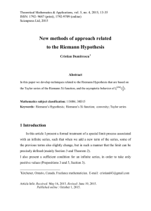 New methods of approach related to the Riemann Hypothesis Abstract