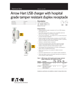 Arrow Hart USB charger with hospital grade tamper resistant duplex receptacle Description