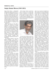 Sanjay Kumar Biswas (1945–2013)  PERSONAL NEWS