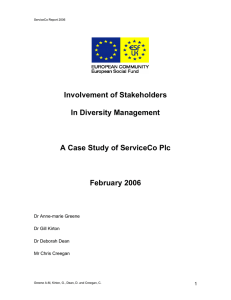 Involvement of Stakeholders In Diversity Management  A Case Study of ServiceCo Plc