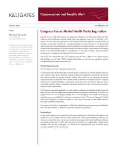 Compensation and Benefits Alert Congress Passes Mental Health Parity Legislation