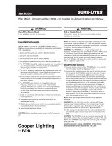 INV350SU - Uninterruptible 350W Unit Inverter Equipment Instruction Manual INS # ADX142649 WARNING