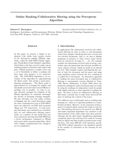 Online Ranking/Collaborative filtering using the Perceptron Algorithm