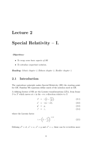 Lecture 2 Special Relativity – I.