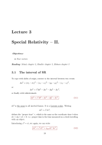 Lecture 3 Special Relativity – II. 3.1 The interval of SR